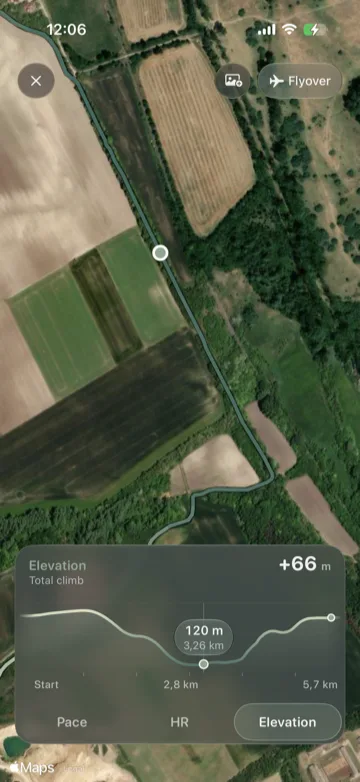 A 3D flyover replay of a recorded run with its elevation profile